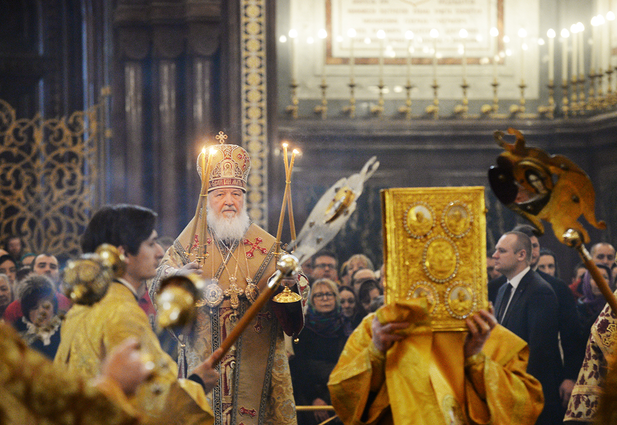 Le primat de l'Eglise othodoxe russe célèbre la liturgie à la Cathédrale de Jésus le Sauveur à Moscou, le Dimanche de l'orthodoxie Le primat de l'Eglise othodoxe russe célèbre la liturgie à la Cathédrale de Jésus le Sauveur à Moscou, le Dimanche de l'orthodoxie