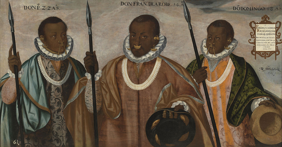 Chefs zambo d’Esmeraldas, par Andrés Sánchez Gallque, 1599. Chefs zambo d’Esmeraldas, par Andrés Sánchez Gallque, 1599.