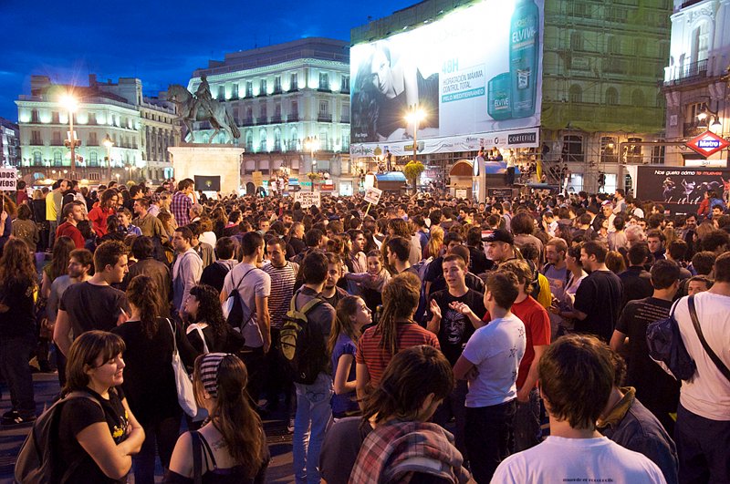 Protest in Sol Square, Madrid. On May, 17, 2010, at night. Protest in Sol Square, Madrid. On May, 17, 2010, at night.