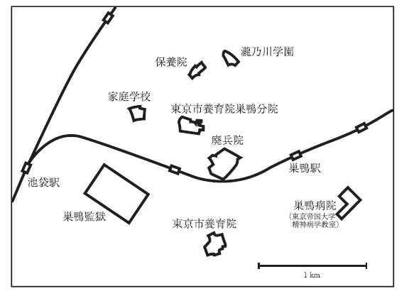 Locaux d'activités sociales autour de Sugamo (vers 1910) Locaux d'activités sociales autour de Sugamo (vers 1910)