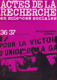 Actes de la recherche en sciences sociales. Vol. 36-37, février/mars 1981. La représentation politique 1 Actes de la recherche en sciences sociales. Vol. 36-37, février/mars 1981. La représentation politique 1