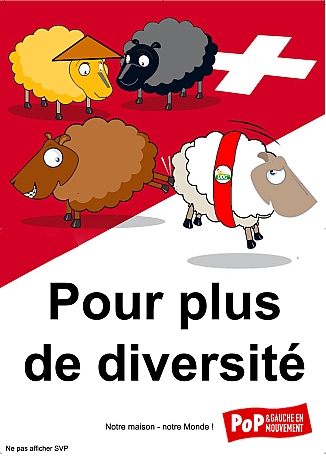 A counter-poster for the Swiss popular campaign "For the Dismissal of Criminal Aliens (Removal Initiative)", launched on 10 July 2007 by the UDC. A counter-poster for the Swiss popular campaign "For the Dismissal of Criminal Aliens (Removal Initiative)", launched on 10 July 2007 by the UDC.