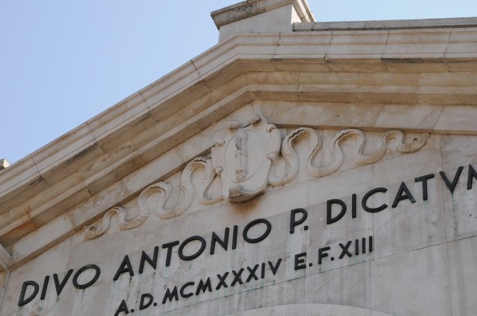 Fascio littorio on San Antonio church, Predappio