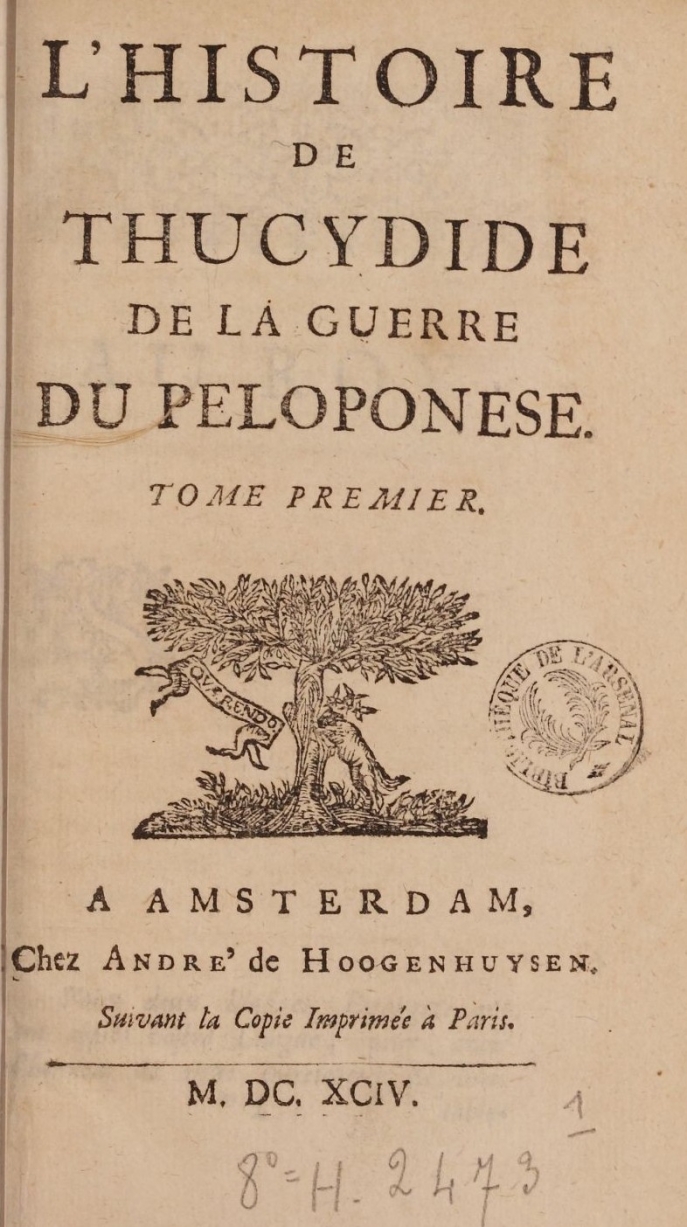 Histoire de la guerre du Péloponnèse par Thucydide. Histoire de la guerre du Péloponnèse par Thucydide.