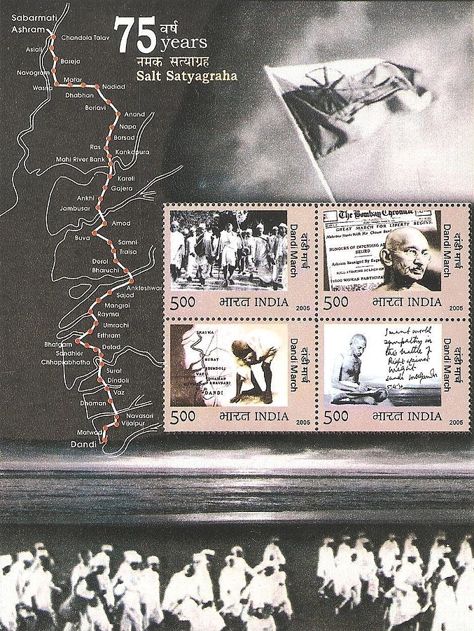 A 2005 stamp sheet of India dedicated to the Salt March