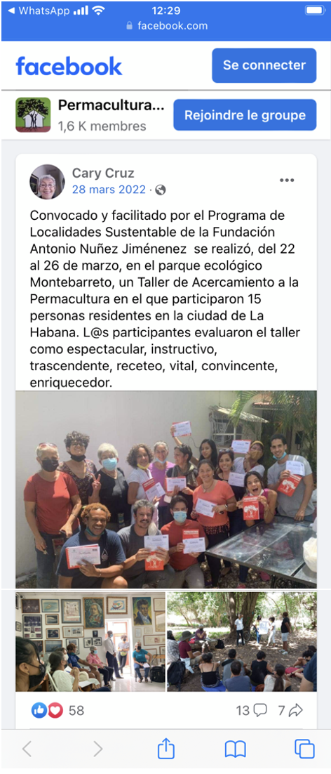 Post du 28 mars 2022 au sein du groupe facebook 
