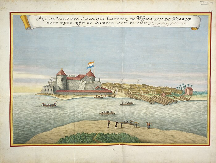 Elmina Castle, from Blaeu-Van der Hem Atlas. Austrian National Library (1660s). Wikisource