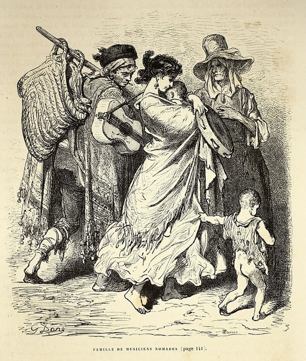 Gustave Doré. Famille nomades de musiciens (1847).  Wikimedia Commons