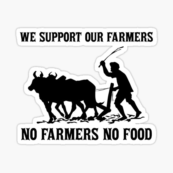 logo exposant un fermier avec son attelage avec le slogant "We support our farmers", "No farmers no food" utilisé par les militants paysans 