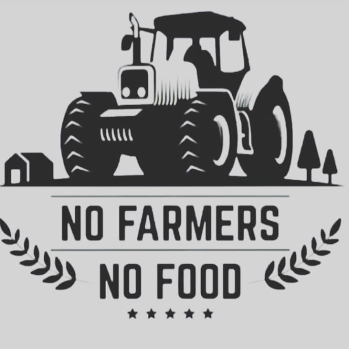 logo exposant un tracteur avec le slogan "No farmers no food"  utilisé par les militants paysans 