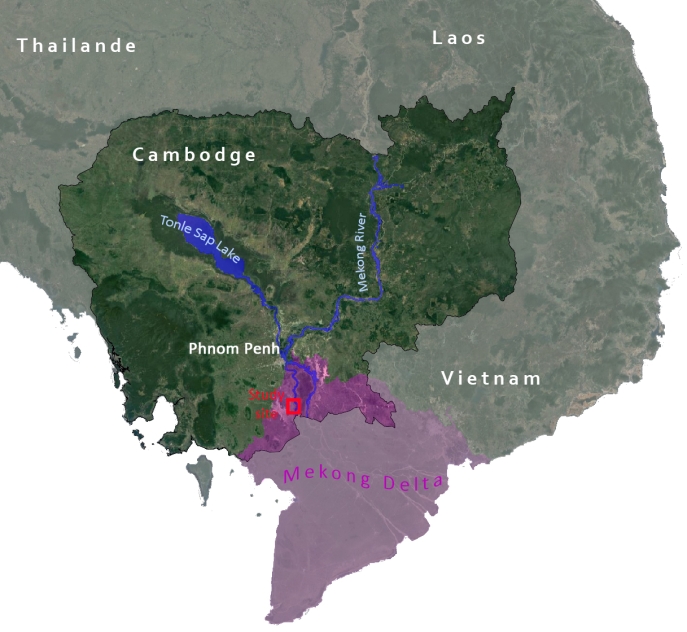 carte re présentant la zone étudiée au Cambodge